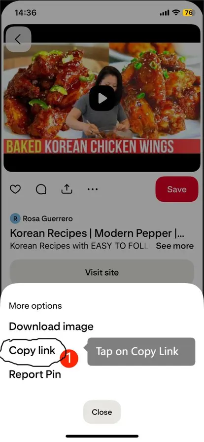 Tap on Copy Link Option